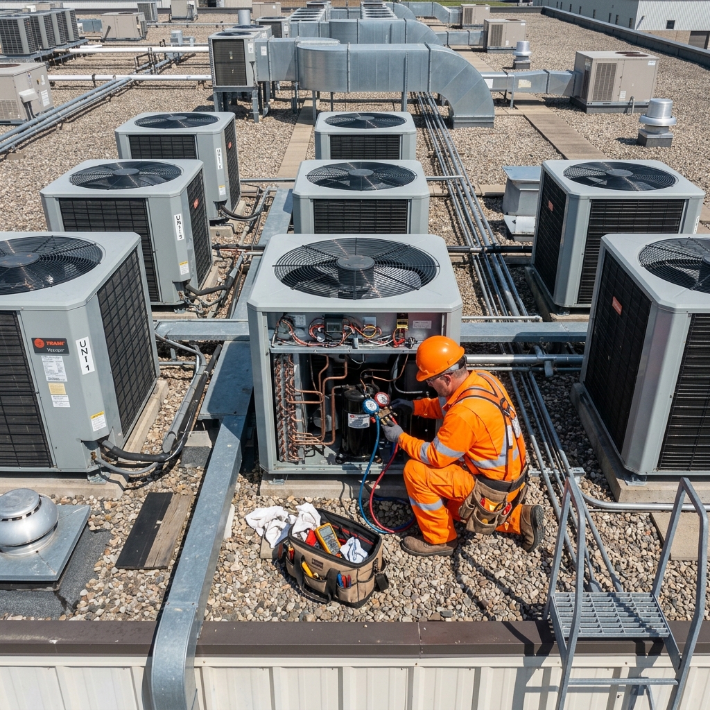 HVAC contractors looking from above